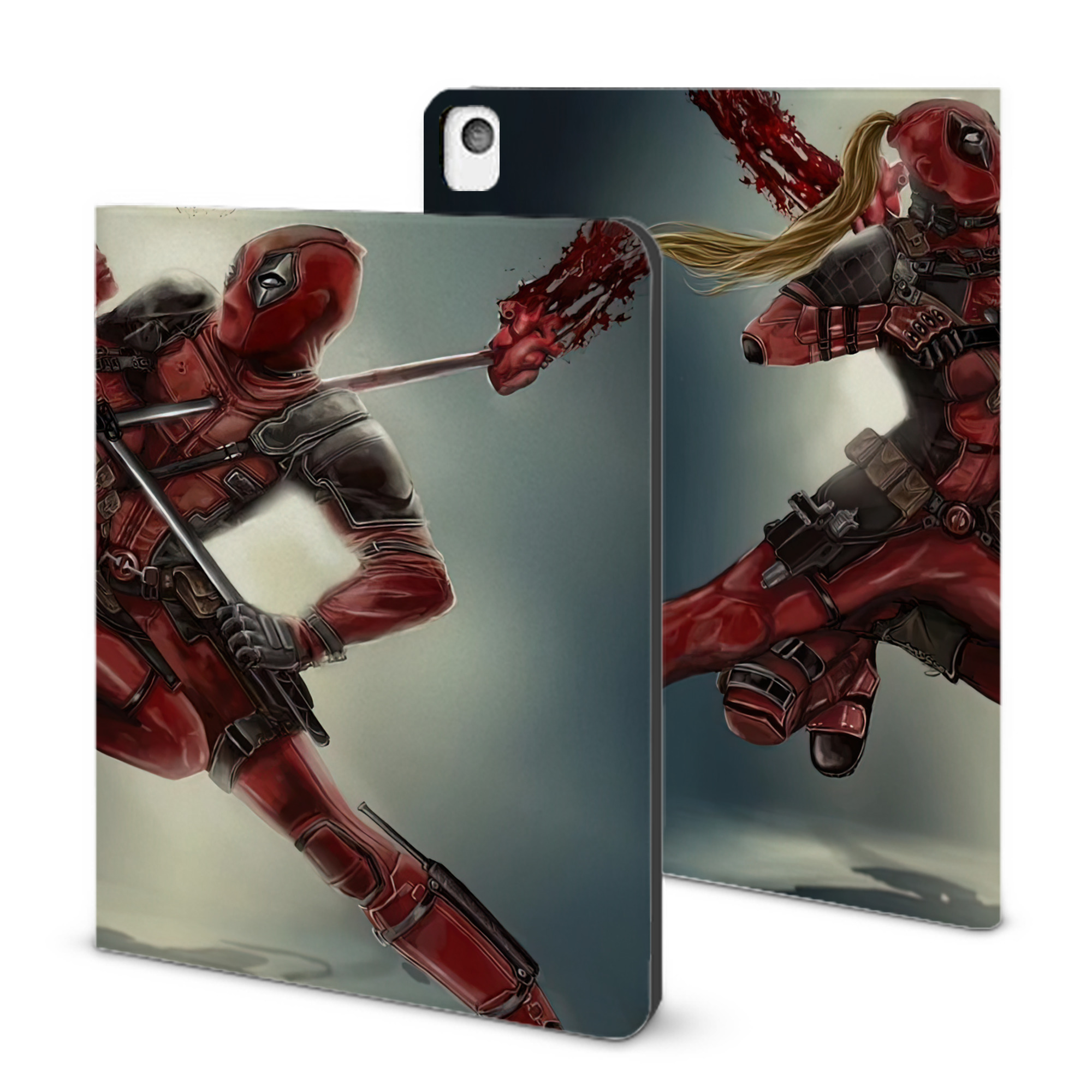 （画像用） Deadpool デッドプール IPadケース ペンホルダー付き ブックスタイルデザイン